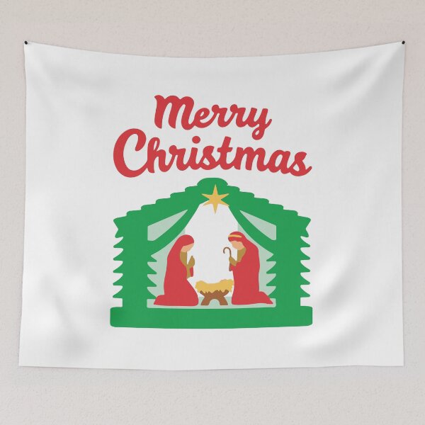 Item preview, Merry Christmas Nativity Christian Illustration white background designed and sold by DavidTeeStudio.