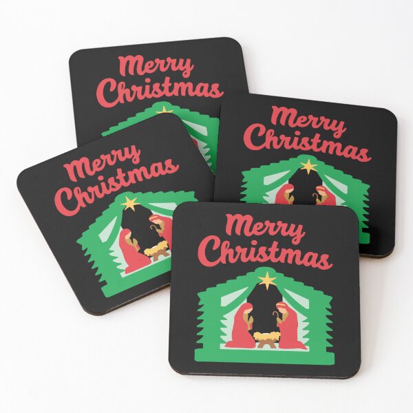 Item preview, Merry Christmas Nativity Christian Illustration black background designed and sold by DavidTeeStudio.
