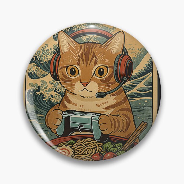 Item preview, Gamer Cat Ramen Bowl Japanese Wave Funny Cat designed and sold by FemmeForge.