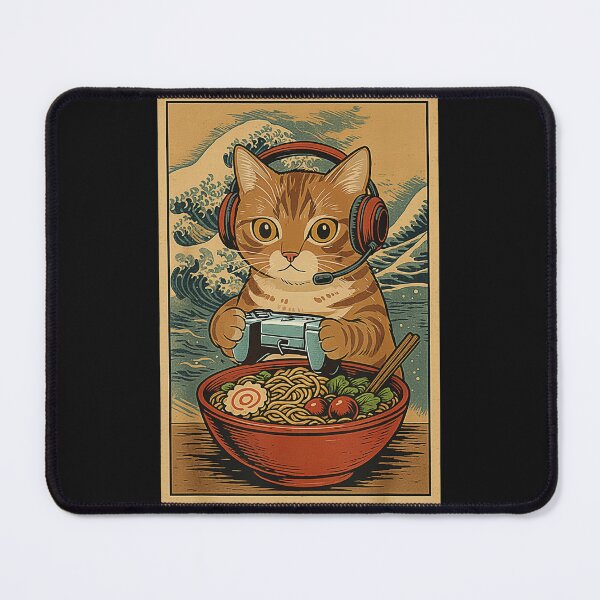 Item preview, Gamer Cat Ramen Bowl Japanese Wave Funny Cat designed and sold by FemmeForge.