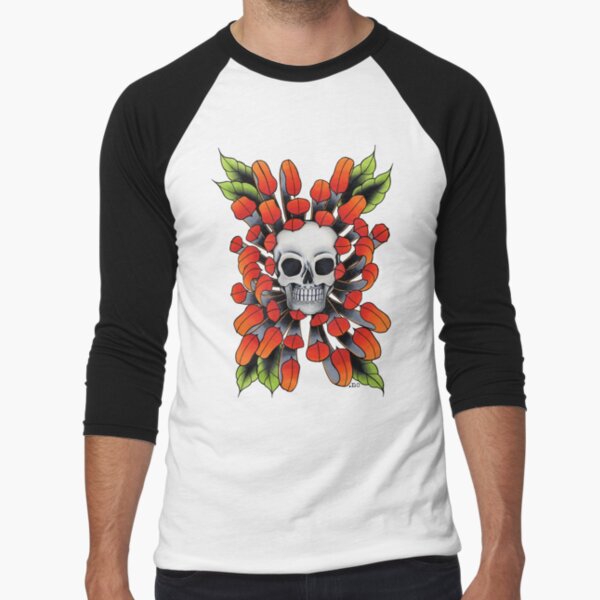 skull chrysanthemum Baseball ¾ Sleeve T-Shirt