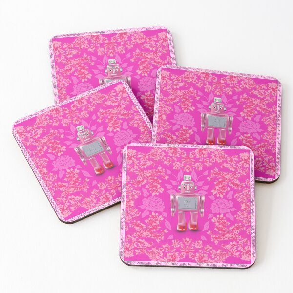Item preview, AI robot foliage pattern print in pretty pink designed and sold by SueKnox.