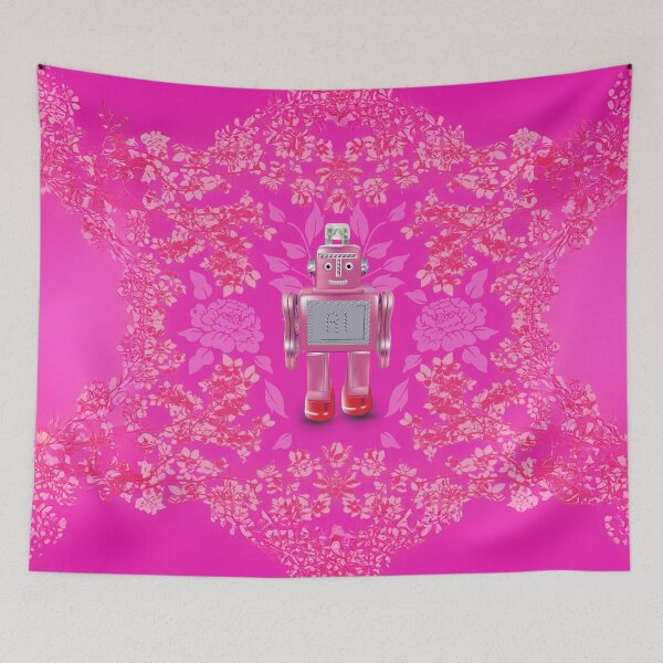 Item preview, AI robot foliage pattern print in pretty pink designed and sold by SueKnox.