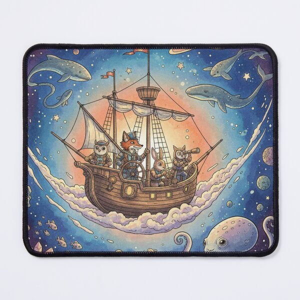 Item preview, Fantasy Flying Ship in Space Illustration – Dreamy Cosmic Adventure Art designed and sold by NaevaArt.