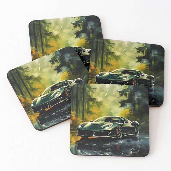 Item preview, Emerald supercar resting on glassy forest road designed and sold by RevUpDesign.