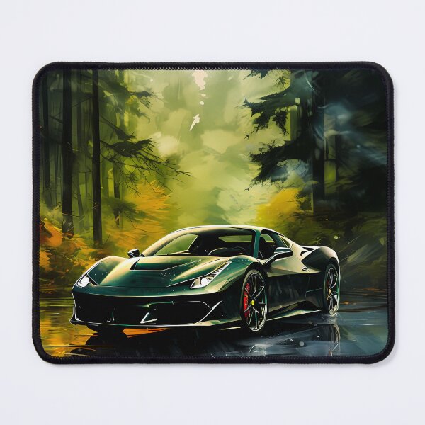 Item preview, Emerald supercar resting on glassy forest road designed and sold by RevUpDesign.