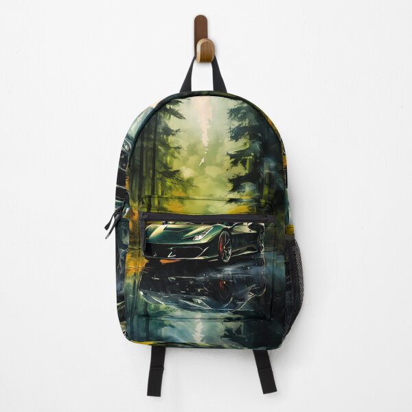 Item preview, Emerald supercar resting on glassy forest road designed and sold by RevUpDesign.