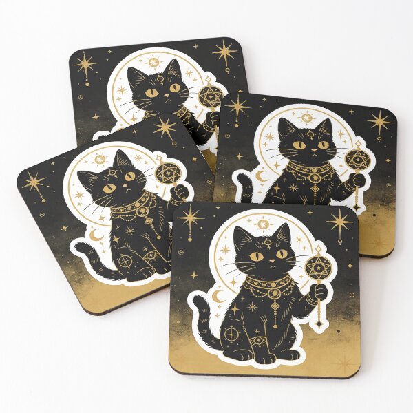 Item preview, Majestic Celestial Black Cat | Luxurious Gold Occult Witch Art designed and sold by Cherrydora.