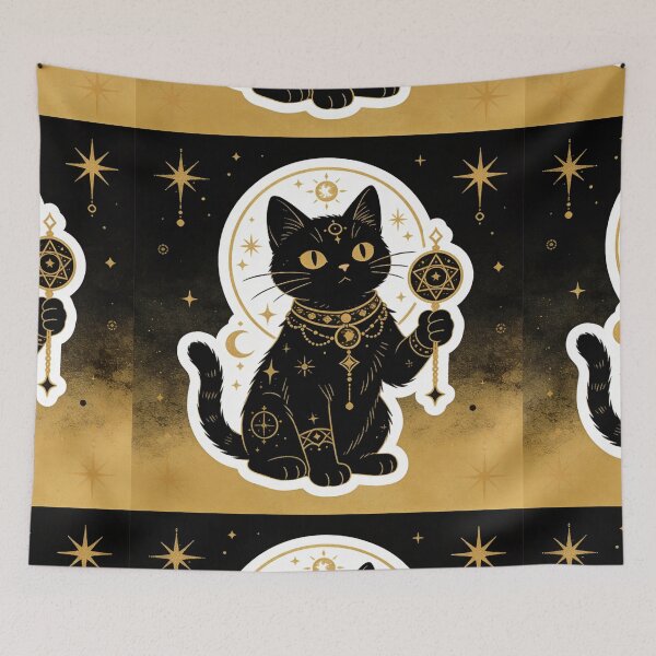 Item preview, Majestic Celestial Black Cat | Luxurious Gold Occult Witch Art designed and sold by Cherrydora.