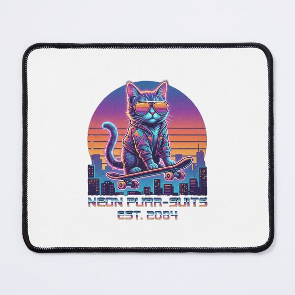 Item preview, Neon Purr-Suits: Retro Synthwave Skater Cat designed and sold by Aaryan Bambhorikar.