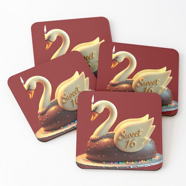 Item preview, Elegant Swan Shaped Sweet 16 Birthday Cake Typography Design designed and sold by AwesomeDigiShop.
