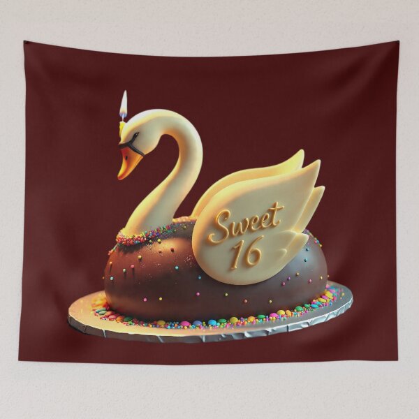 Item preview, Elegant Swan Shaped Sweet 16 Birthday Cake Typography Design designed and sold by AwesomeDigiShop.