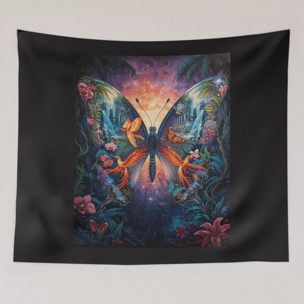 Item preview, Phoenix Butterfly Rebirth - Mystical Fantasy Art with Tropical Jungle and Waterfalls designed and sold by TitanRN.