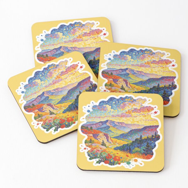 Item preview, Maximalist Pointillism Mountain Landscape Art - Hypercolor Impressionist Flower Field Design designed and sold by Cherrydora.