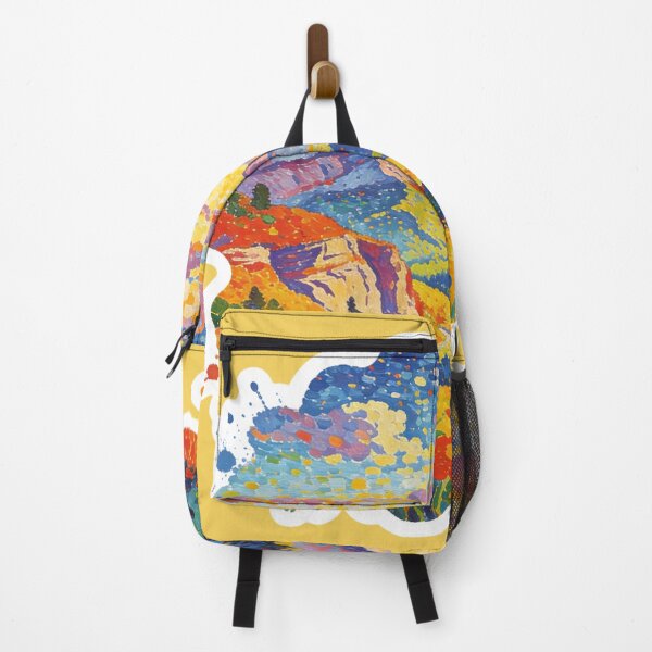 Item preview, Maximalist Pointillism Mountain Landscape Art - Hypercolor Impressionist Flower Field Design designed and sold by Cherrydora.