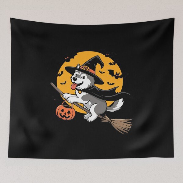 Item preview, Siberian Husky Dog Witch On Broomstick Pumpkin Halloween designed and sold by JaskconLIfe23.
