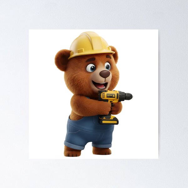 Item preview, Cute Construction Bear Builder With Drill 3D Art designed and sold by vk09.