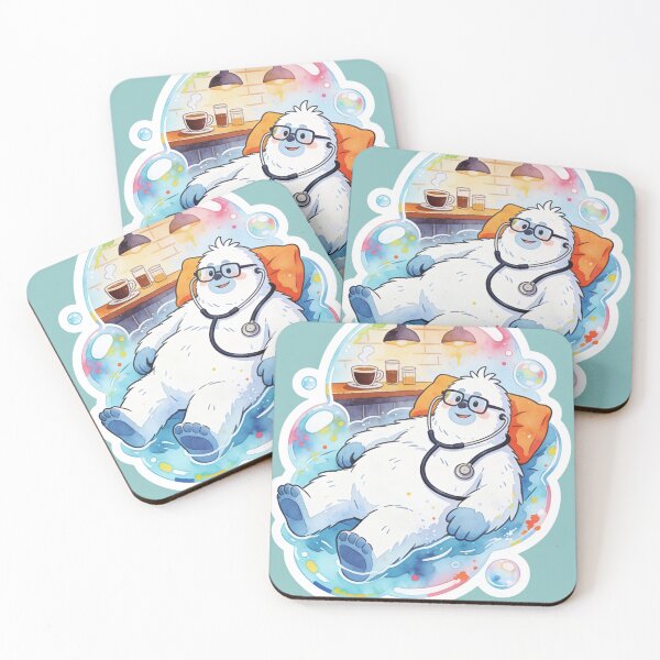 Item preview, Cute Yeti Doctor Self Care Aesthetic Art | Whimsical Abominable Snowman Relaxation Watercolor designed and sold by Cherrydora.