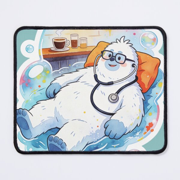 Item preview, Cute Yeti Doctor Self Care Aesthetic Art | Whimsical Abominable Snowman Relaxation Watercolor designed and sold by Cherrydora.