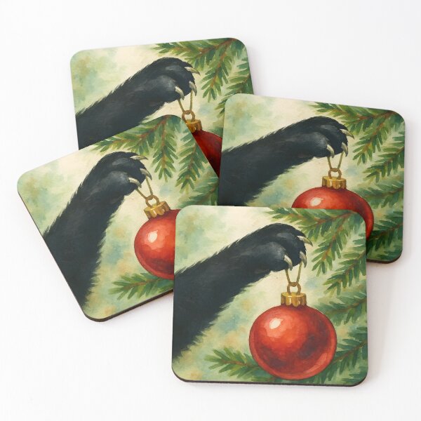 Item preview, Here Comes Santa Claws – Black Cat Paw Stealing a Red Ornament designed and sold by EmeraldeaDesign.