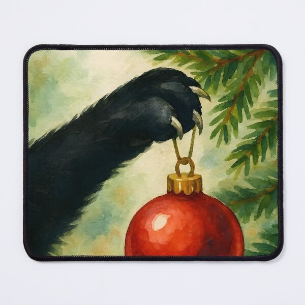 Item preview, Here Comes Santa Claws – Black Cat Paw Stealing a Red Ornament designed and sold by EmeraldeaDesign.