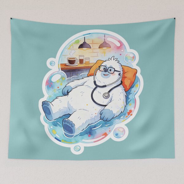 Item preview, Cute Yeti Doctor Self Care Aesthetic Art | Whimsical Abominable Snowman Relaxation Watercolor designed and sold by Cherrydora.