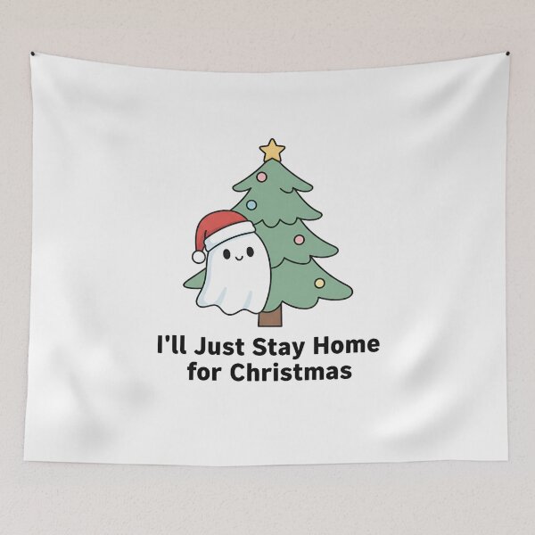 Item preview, I’ll Just Stay Home for Christmas T-Shirt & Stickers – Cute Shy Ghost Introvert Holiday Meme designed and sold by ZyxDes.