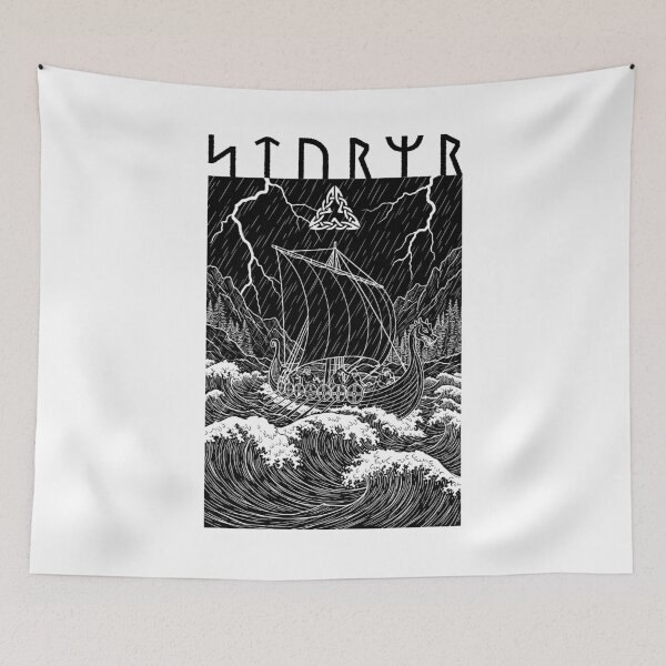 Item preview, Viking Warrior Ship Storm Old Norse Mythology Runes Graphic designed and sold by GrandeDuc.
