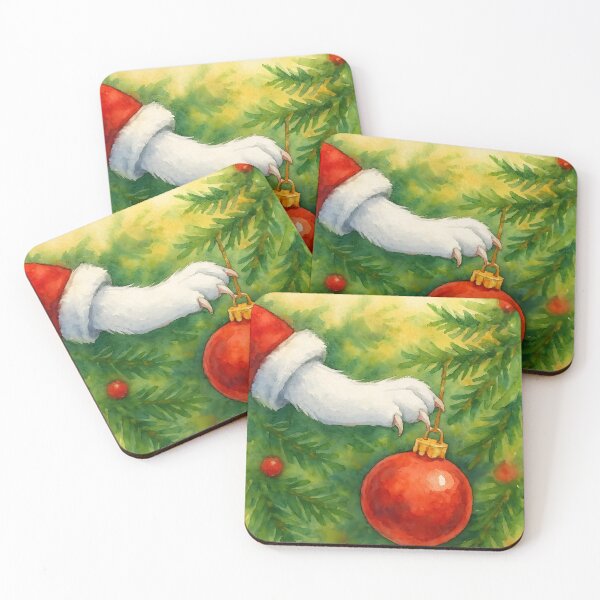 Item preview, Here Comes Santa Claws – White Cat Paw in Santa Outfit with Red Ornament designed and sold by EmeraldeaDesign.