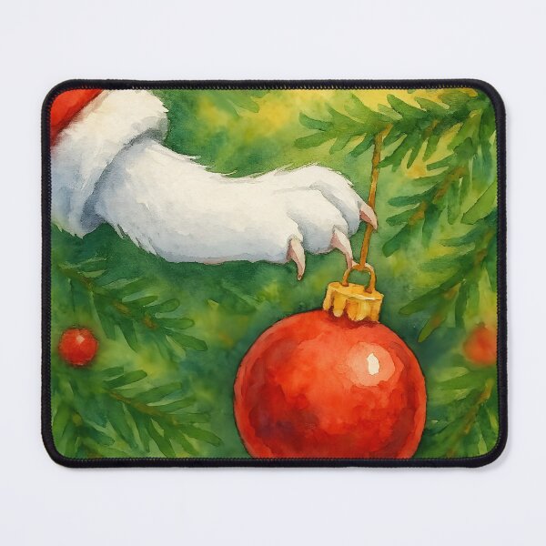 Item preview, Here Comes Santa Claws – White Cat Paw in Santa Outfit with Red Ornament designed and sold by EmeraldeaDesign.