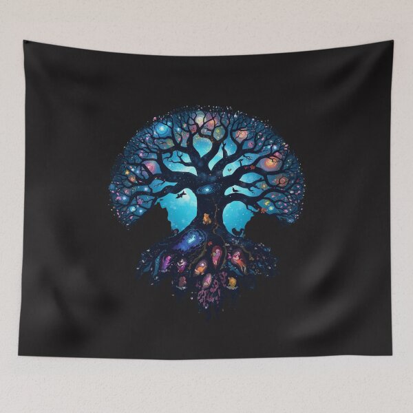 Item preview, Cosmic Tree of Life Fantasy Art with Galaxies and Animals designed and sold by TitanRN.