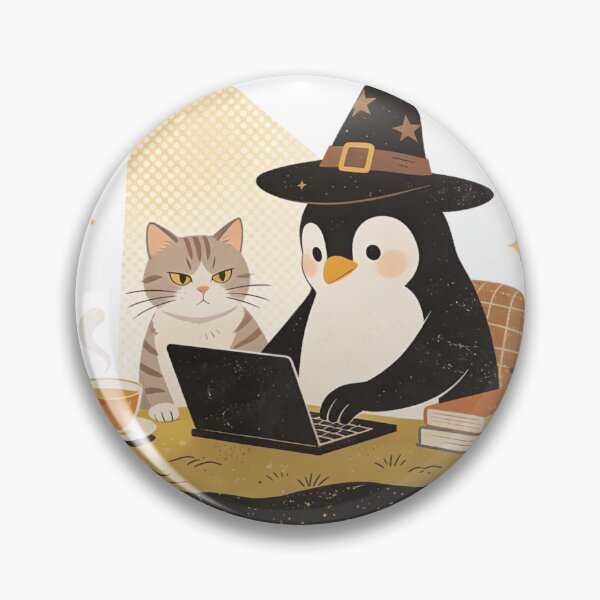 Item preview, Cozy Witch Penguin Coding Cat Art - Magical Remote Work Illustration designed and sold by Cherrydora.
