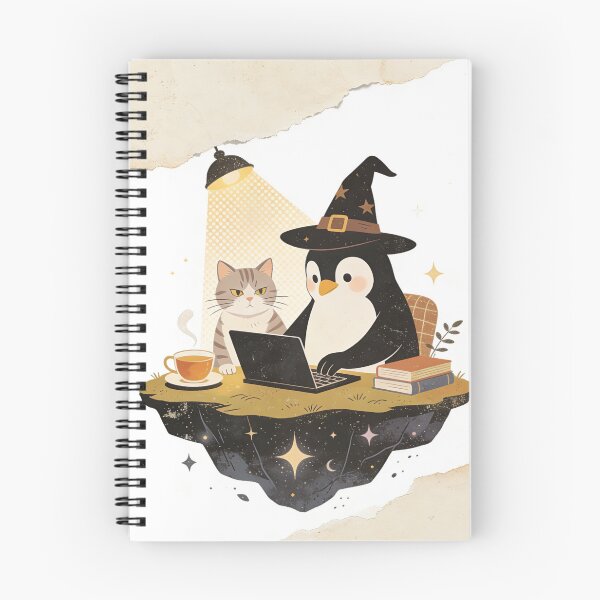 Item preview, Cozy Witch Penguin Coding Cat Art - Magical Remote Work Illustration designed and sold by Cherrydora.