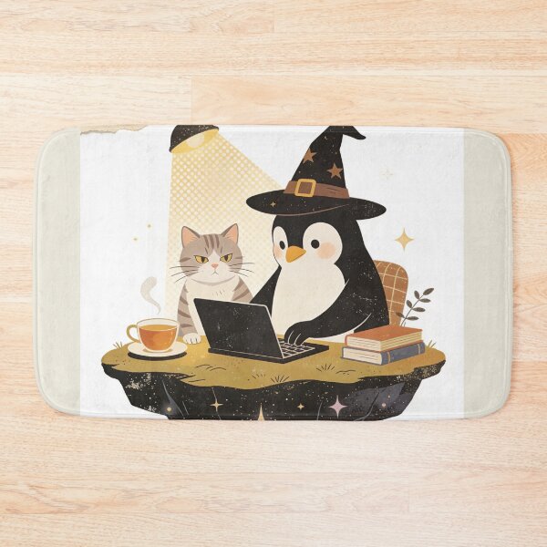 Item preview, Cozy Witch Penguin Coding Cat Art - Magical Remote Work Illustration designed and sold by Cherrydora.