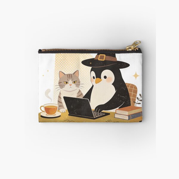Item preview, Cozy Witch Penguin Coding Cat Art - Magical Remote Work Illustration designed and sold by Cherrydora.