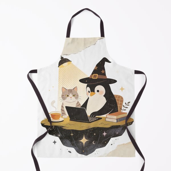 Item preview, Cozy Witch Penguin Coding Cat Art - Magical Remote Work Illustration designed and sold by Cherrydora.