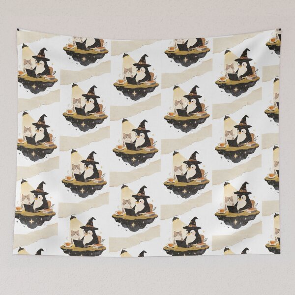 Item preview, Cozy Witch Penguin Coding Cat Art - Magical Remote Work Illustration designed and sold by Cherrydora.