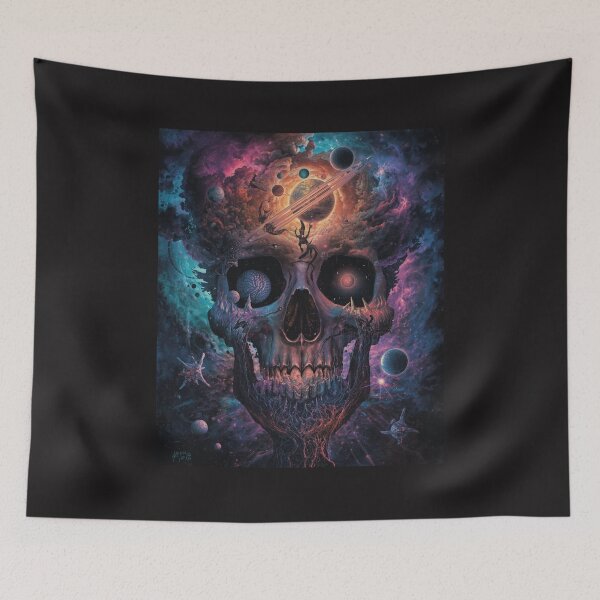 Item preview, Cosmic Skull Nebula Psychedelic Art - Surreal Space Galaxy with Planets and Brain designed and sold by TitanRN.