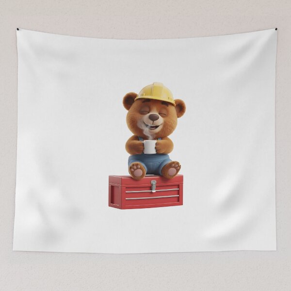 Item preview, Construction Bear Coffee Break On Red Toolbox designed and sold by vk09.