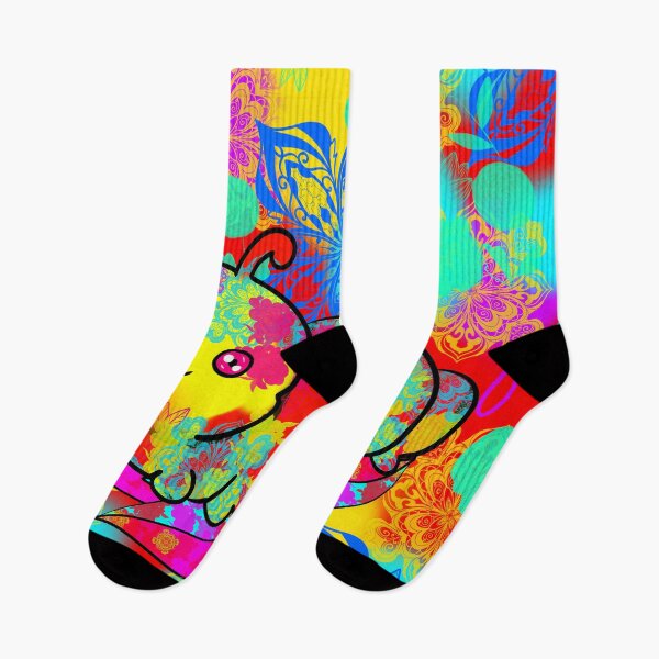 Item preview, Kawaii Rainbow Caterpillar – Ultra Colorful Psychedelic Floral Illustration designed and sold by Herami.