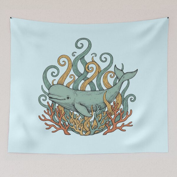 Item preview, Beluga Whale With Swirling Seaweed And Coral  designed and sold by BirdsnStuff.