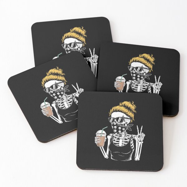Item preview, Skeleton Girl Drinking Coffee Peace Sign designed and sold by NetoGalaxy.