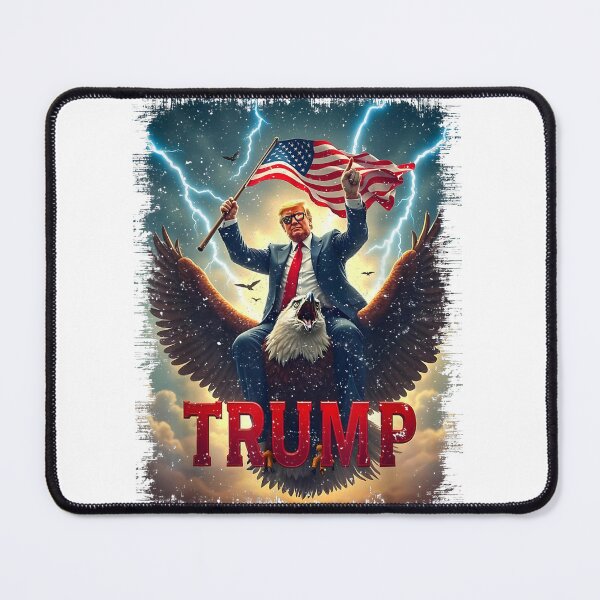 Item preview, Trump Riding Eagle with American Flag and Lightning - Patriotic Political Art designed and sold by waebox.