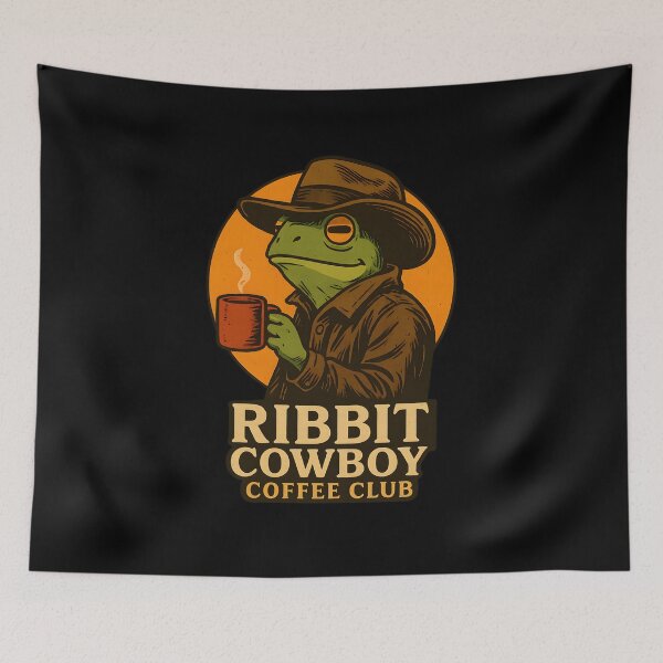 Item preview, Ribbit Cowboy Coffee Club – Frog Cowboy & Cafe (Vintage Illustration) designed and sold by InkMalinois.