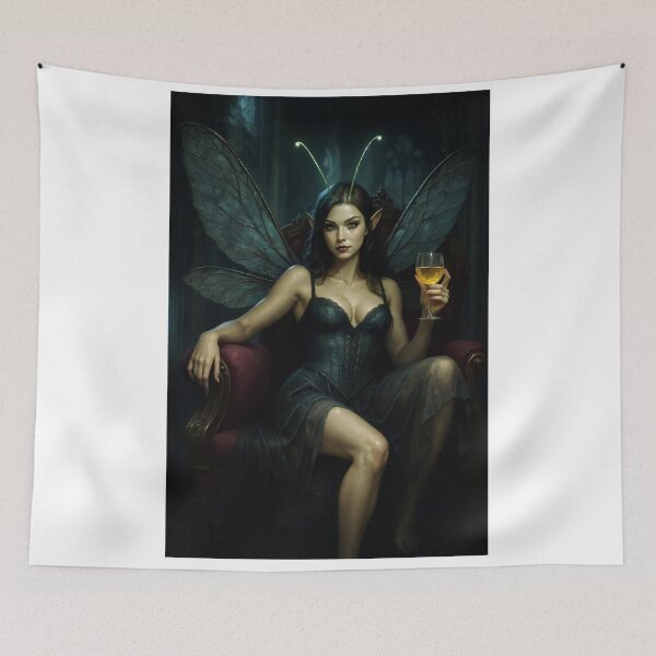 Item preview, Fairy with glowing antennae sipping wine designed and sold by CathryneDelamort.