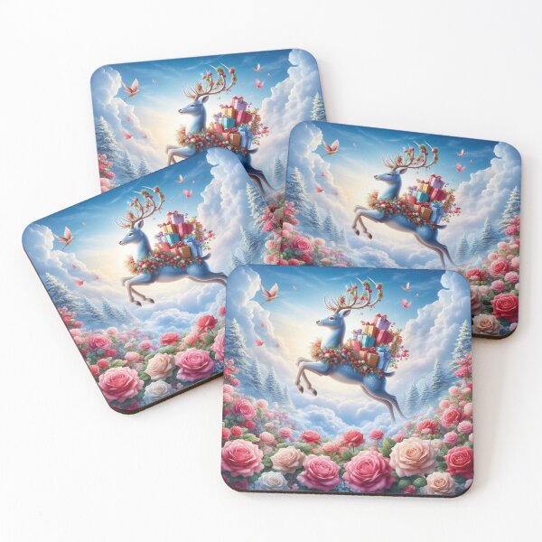 Item preview, Magical Flying Deer with Gifts – Fantasy Floral Dream Illustration designed and sold by Dogandesighn.