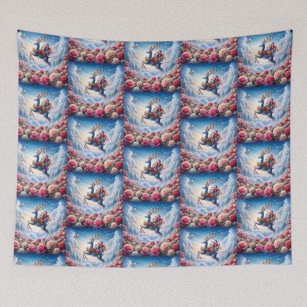 Item preview, Magical Flying Deer with Gifts – Fantasy Floral Dream Illustration designed and sold by Dogandesighn.