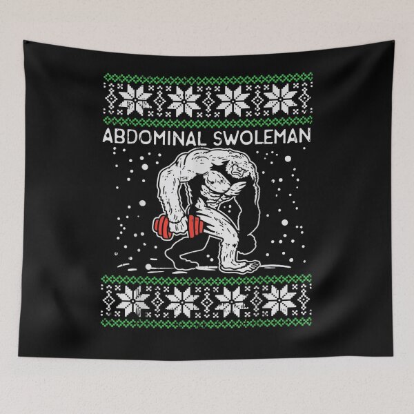 Item preview, Funny Abdominal Swoleman Bigfoot Lifting Dumbbell Ugly Christmas Sweater Gym Art designed and sold by DaphoLatara.