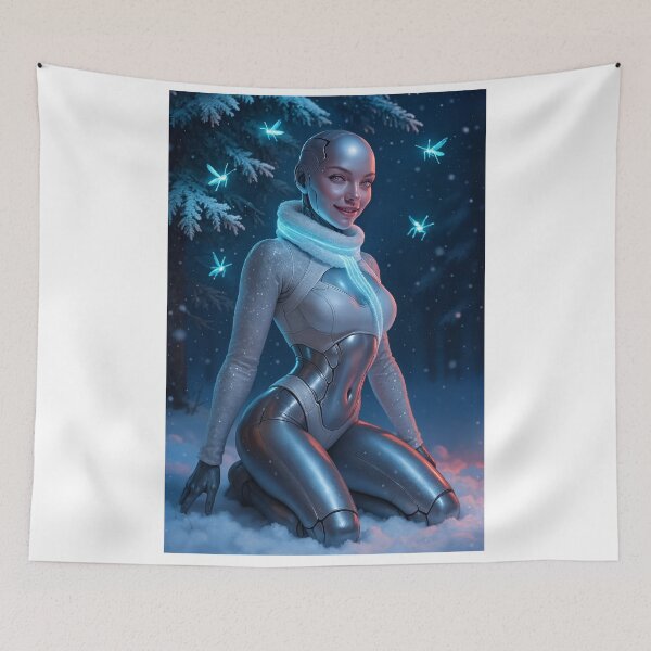 Item preview, Snowy forest biomech woman with glowing insects designed and sold by CathryneDelamort.