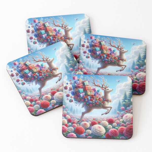 Item preview, Magical Flying Deer with Gifts – Fantasy Floral Dream Illustration designed and sold by Dogandesighn.
